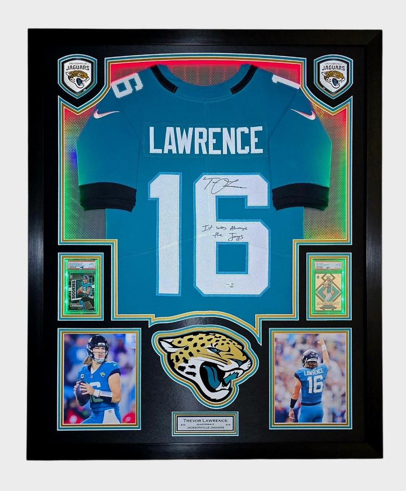 Trevor Lawrence Signed Jaguars Custom Framed LED Nike Jersey Display Inscribed "It Was Always The Jags" with (2) PSA 10 Graded Cards (Fanatics) at PristineAuction.com Trevor Lawrence Signed Jaguars Custom Framed LED Nike Jersey Display Inscribed "It Was Always The Jags" with (2) PSA 10 Graded Cards (Fanatics) at PristineAuction.com