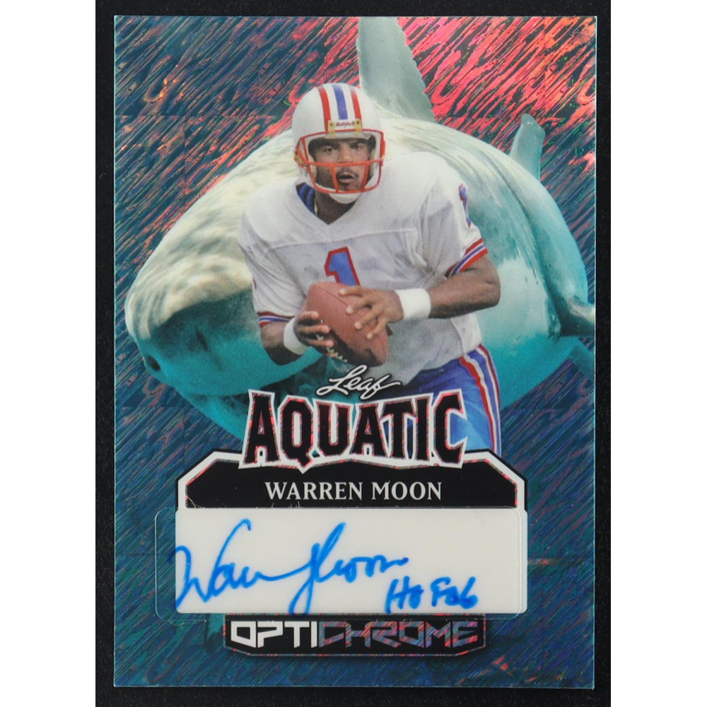 Warren Moon 2025 Leaf Optichrome Aquatic Signatures Blue Shimmer #AWM1 #1/1 at PristineAuction.com