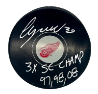 Chris Osgood Signed Red Wings Logo Hockey Puck Inscribed "3x SC Champ 97, 98, 08" (JSA) at PristineAuction.com