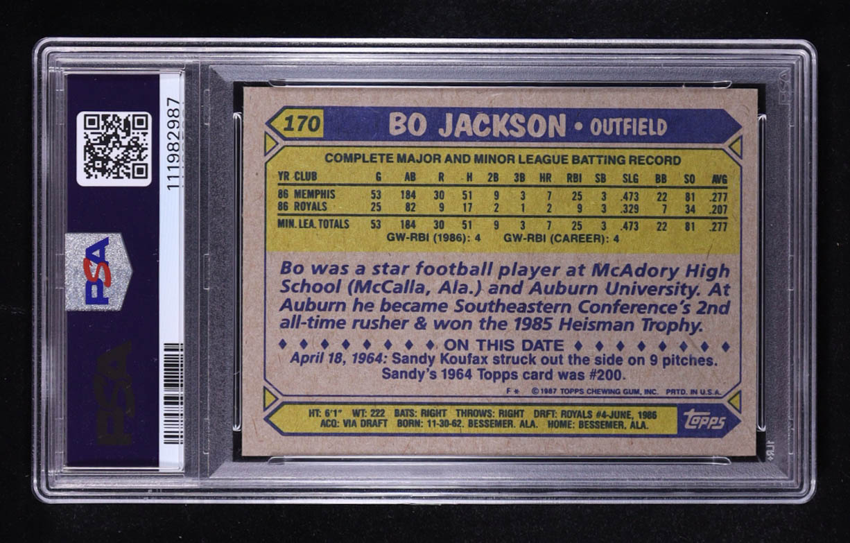 Bo Jackson 1987 Topps Future Stars #170 RC (PSA 9) at PristineAuction.com Bo Jackson 1987 Topps Future Stars #170 RC (PSA 9) at PristineAuction.com