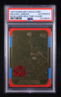 Michael Jordan 1997 Fleer Basketball Texture Red/Blue Border 6 Time Champions 23Kt Gold Card #NNO (PSA Authentic) at PristineAuction.com