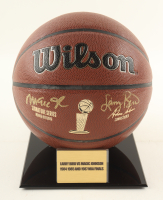 Larry Bird & Magic Johnson Signed NBA Basketball with Display Stand (PSA & Beckett) at PristineAuction.com