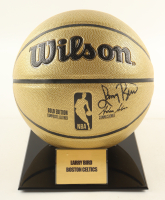 Larry Bird Signed NBA Gold Edition Basketball With Display Stand (PSA) at PristineAuction.com