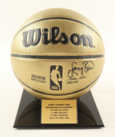 Larry Bird Signed NBA Gold Edition Basketball With Display Stand (PSA) at PristineAuction.com