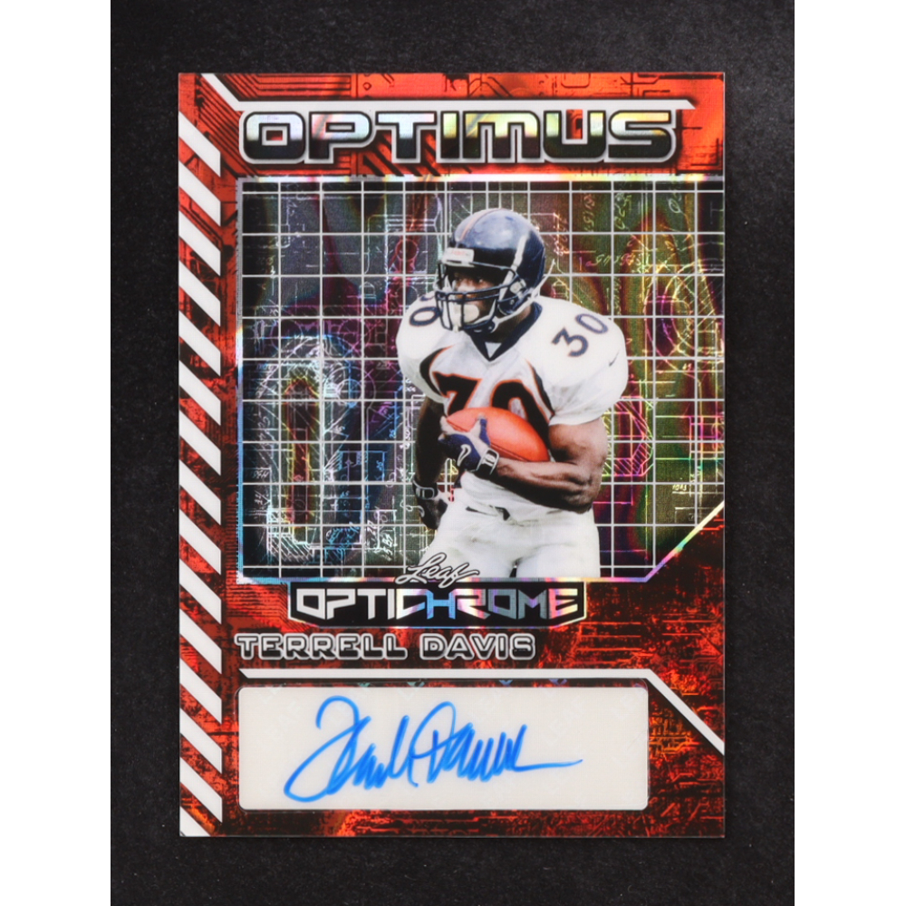 Terrell Davis 2025 Leaf Optichrome Optimus Red Lava Holo #OATD1 #1/1 at PristineAuction.com