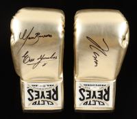 Julio Cessar Chavez, Marco Antonio Barrera & Erik Morales Signed Cleto Reyes Gold Edition Set of (2) Boxing Gloves (JSA) at PristineAuction.com