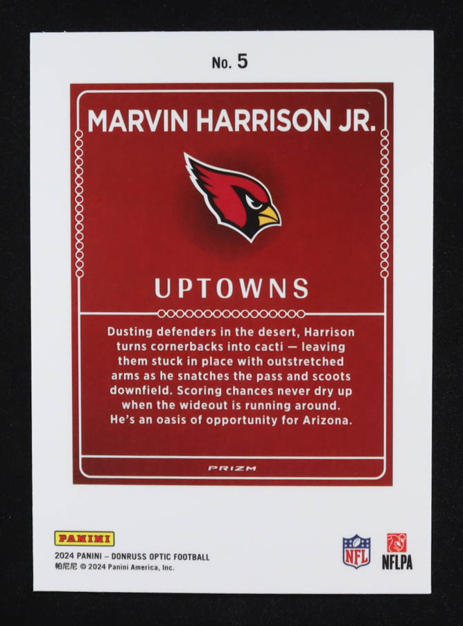 Marvin Harrison Jr. 2024 Donruss Optic Uptowns #5 RC at PristineAuction.com Marvin Harrison Jr. 2024 Donruss Optic Uptowns #5 RC at PristineAuction.com