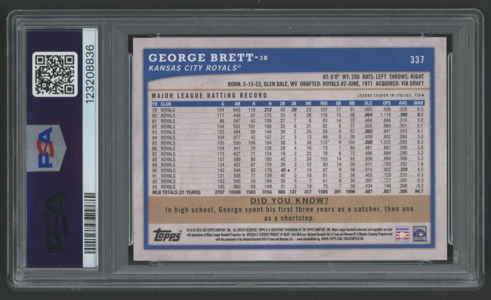 George Brett 2018 Topps Big League #337 (PSA 10) at PristineAuction.com George Brett 2018 Topps Big League #337 (PSA 10) at PristineAuction.com