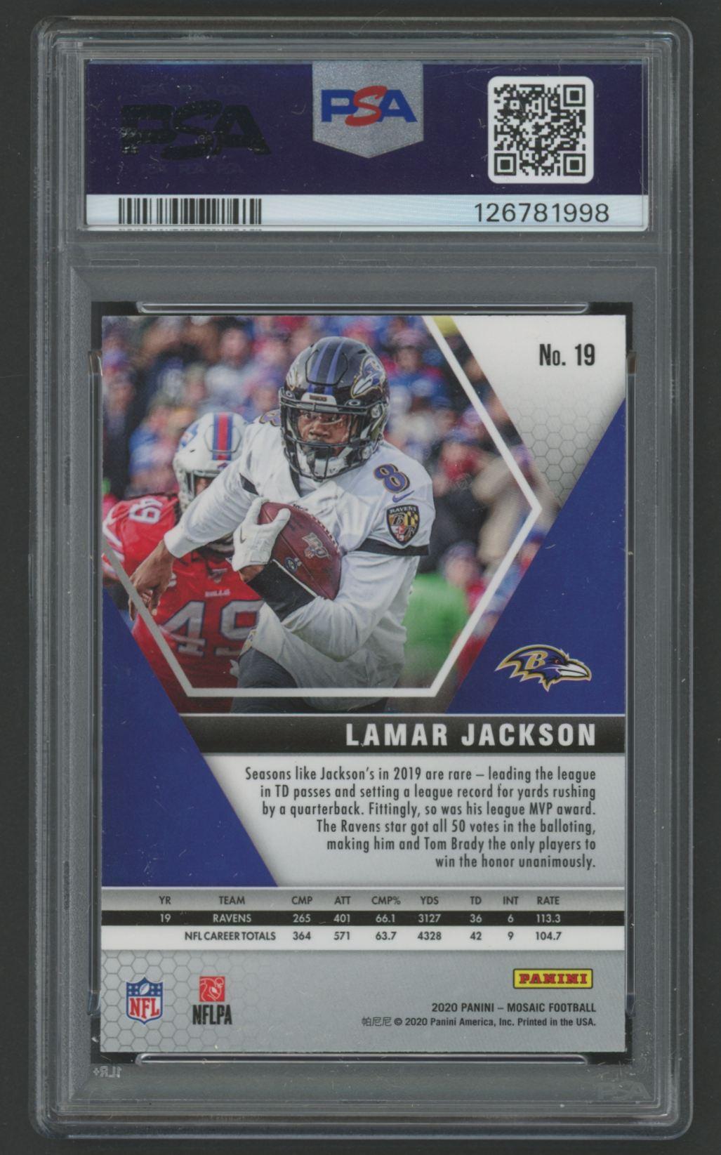 Lamar Jackson 2020 Panini Mosaic #19 (PSA 10) at PristineAuction.com Lamar Jackson 2020 Panini Mosaic #19 (PSA 10) at PristineAuction.com