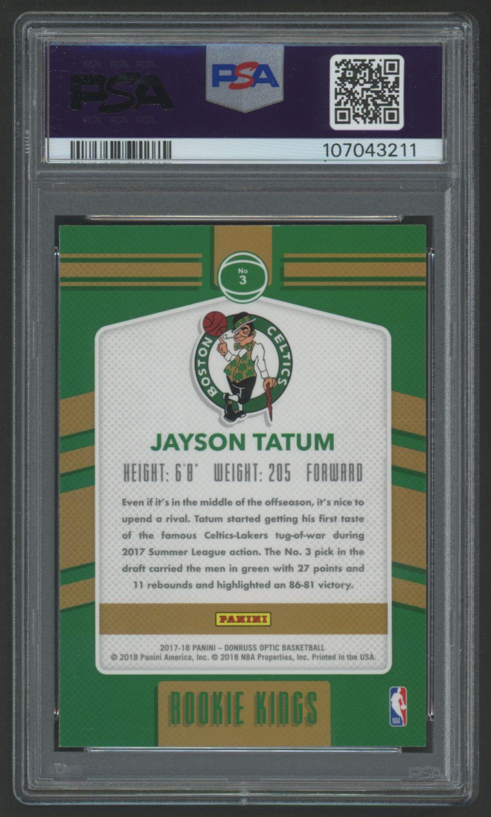 Jayson Tatum 2017 Donruss Optic Rookie Kings #3 RC (PSA 10) at PristineAuction.com Jayson Tatum 2017 Donruss Optic Rookie Kings #3 RC (PSA 10) at PristineAuction.com