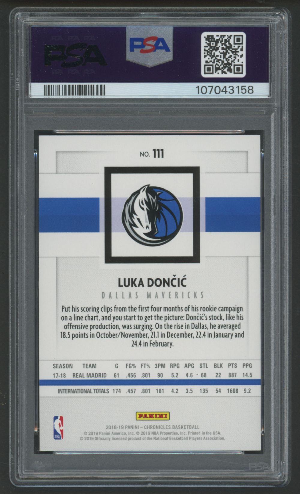 Luka Doncic 2018 Panini Chronicles Bronze #111 RC (PSA 8) at PristineAuction.com Luka Doncic 2018 Panini Chronicles Bronze #111 RC (PSA 8) at PristineAuction.com