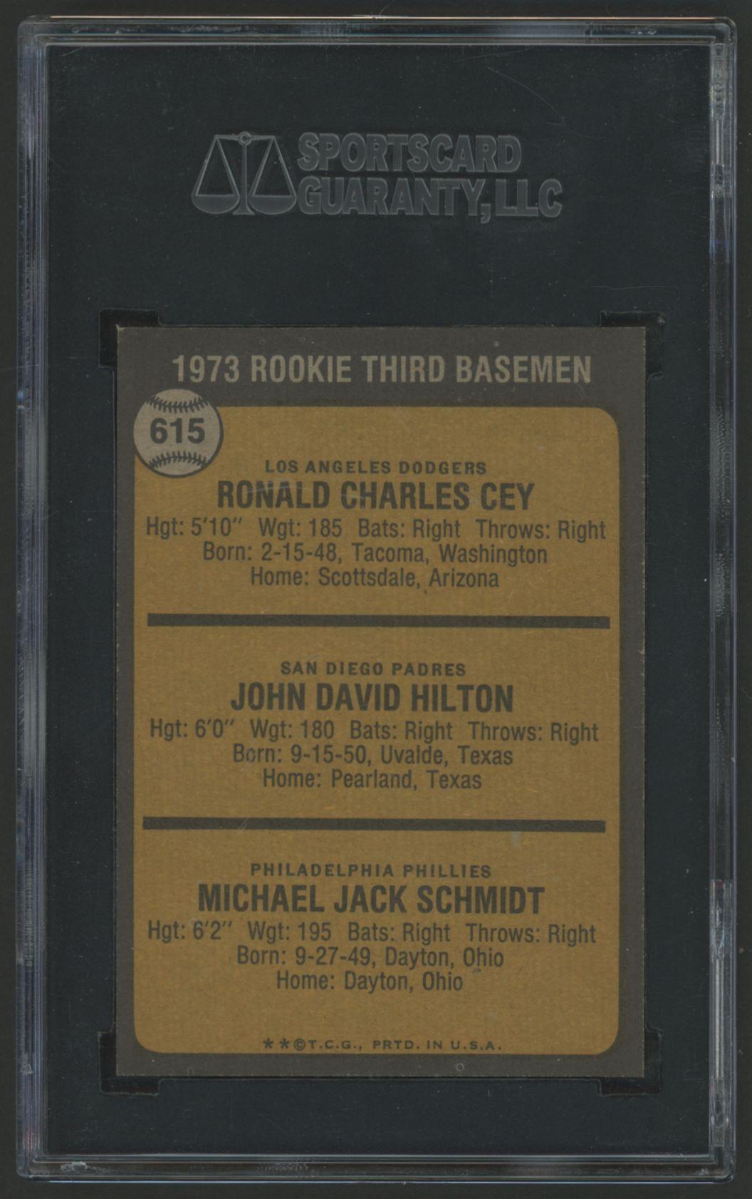 Ron Cey / John Hilton / Mike Schmidt 1973 Topps #615 Rookie Third Basemen RC (SGC 7) at PristineAuction.com Ron Cey / John Hilton / Mike Schmidt 1973 Topps #615 Rookie Third Basemen RC (SGC 7) at PristineAuction.com