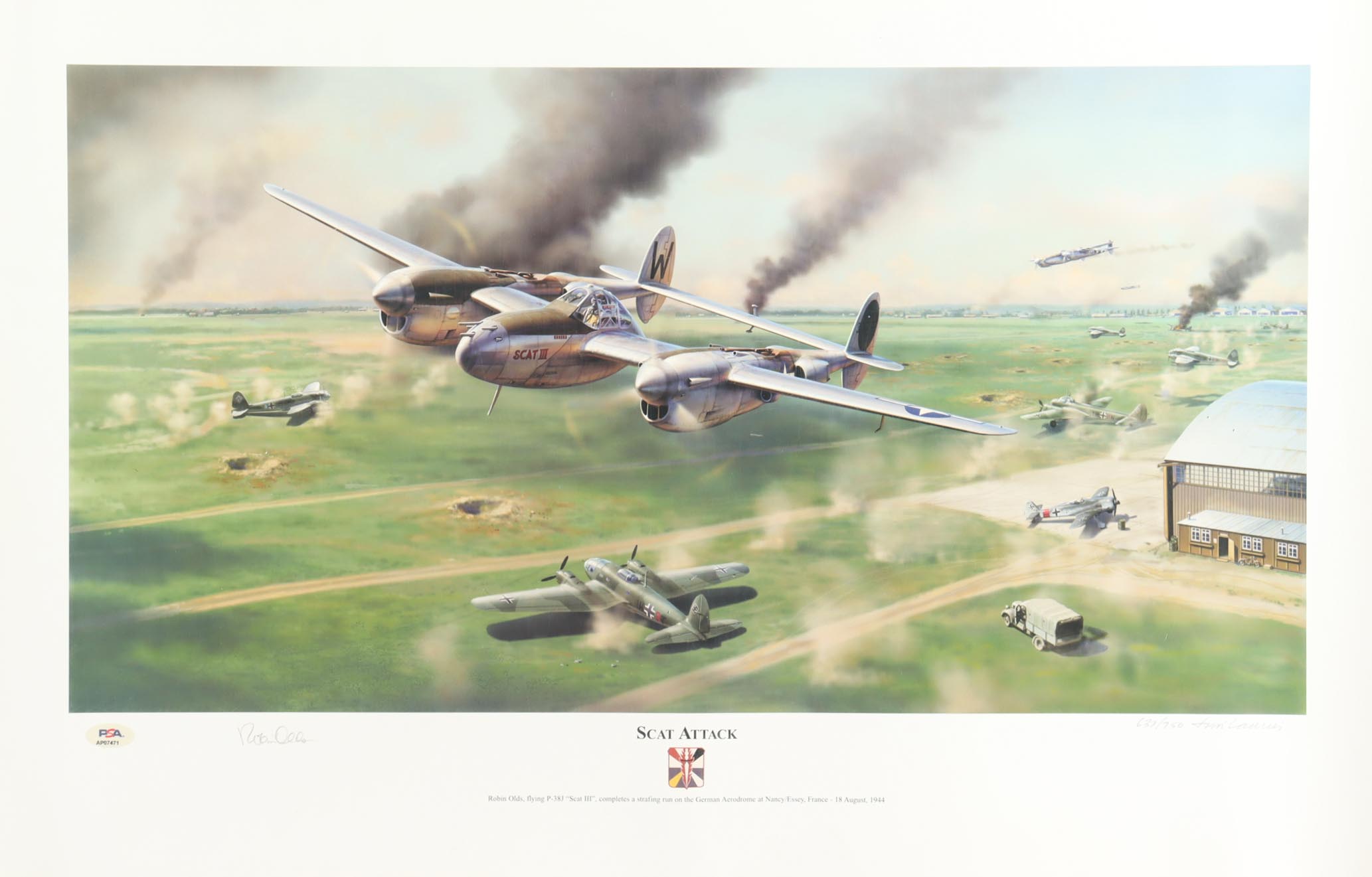 Robin Olds Signed LE "Scat Attack" Lithograph (PSA) at PristineAuction.com Robin Olds Signed LE "Scat Attack" Lithograph (PSA) at PristineAuction.com