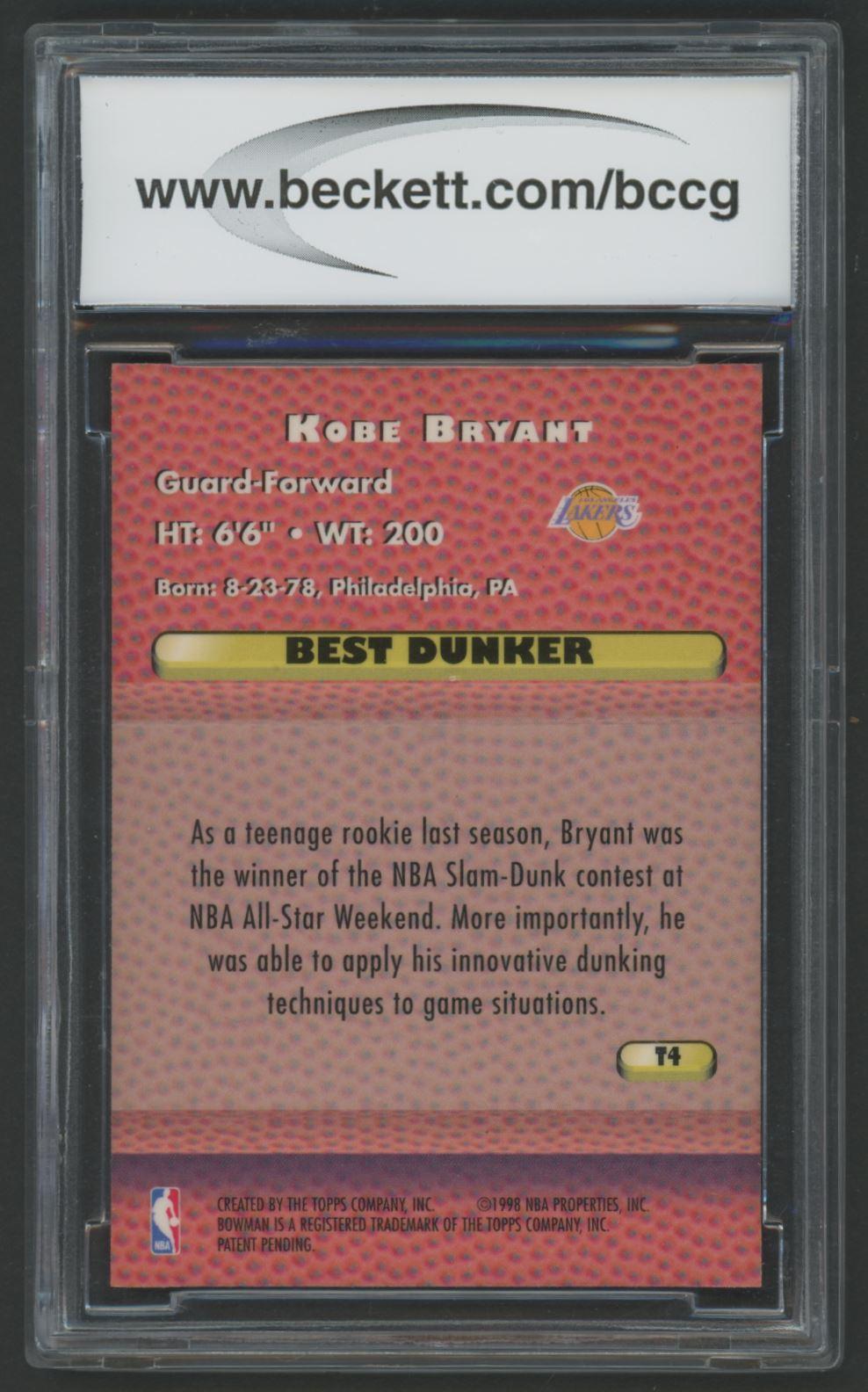 Kobe Bryant 1997-98 Bowman's Best Techniques #T4 (BCCG 10) at PristineAuction.com Kobe Bryant 1997-98 Bowman's Best Techniques #T4 (BCCG 10) at PristineAuction.com