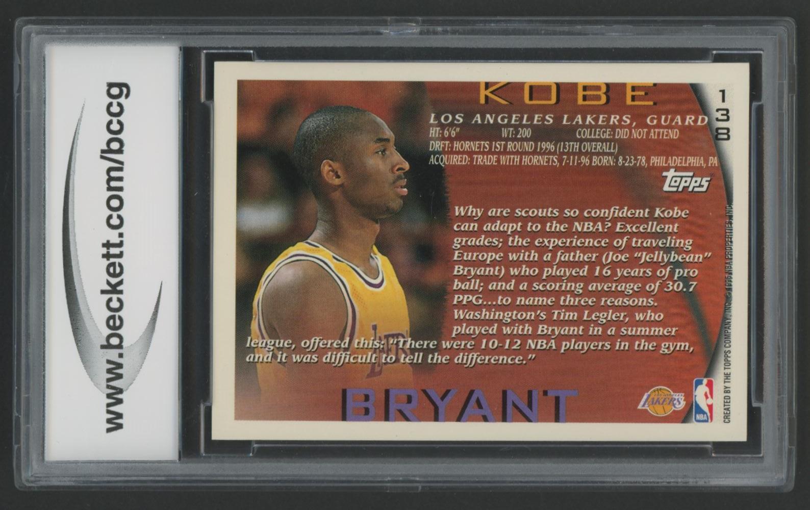 Kobe Bryant 1996-97 Topps #138 RC (BCCG 9) at PristineAuction.com Kobe Bryant 1996-97 Topps #138 RC (BCCG 9) at PristineAuction.com