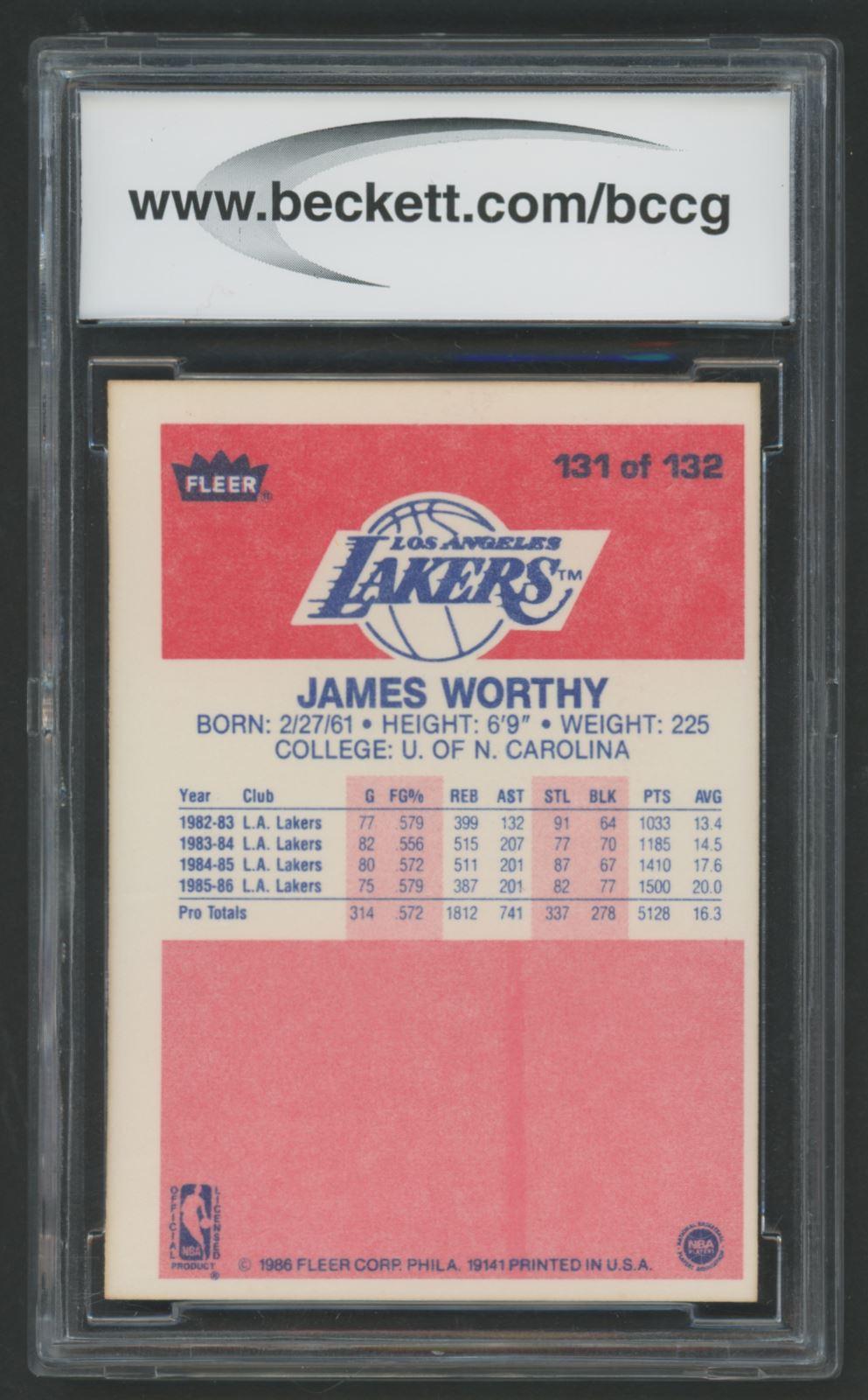 James Worthy 1986-87 Fleer #131 RC (BCCG 8) at PristineAuction.com James Worthy 1986-87 Fleer #131 RC (BCCG 8) at PristineAuction.com