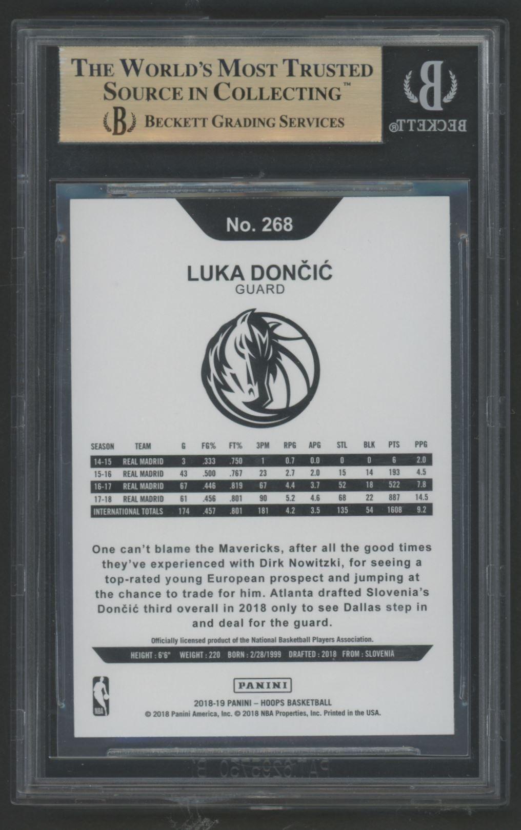 Luka Doncic 2018-19 Hoops #268 RC (BGS 9.5) at PristineAuction.com Luka Doncic 2018-19 Hoops #268 RC (BGS 9.5) at PristineAuction.com