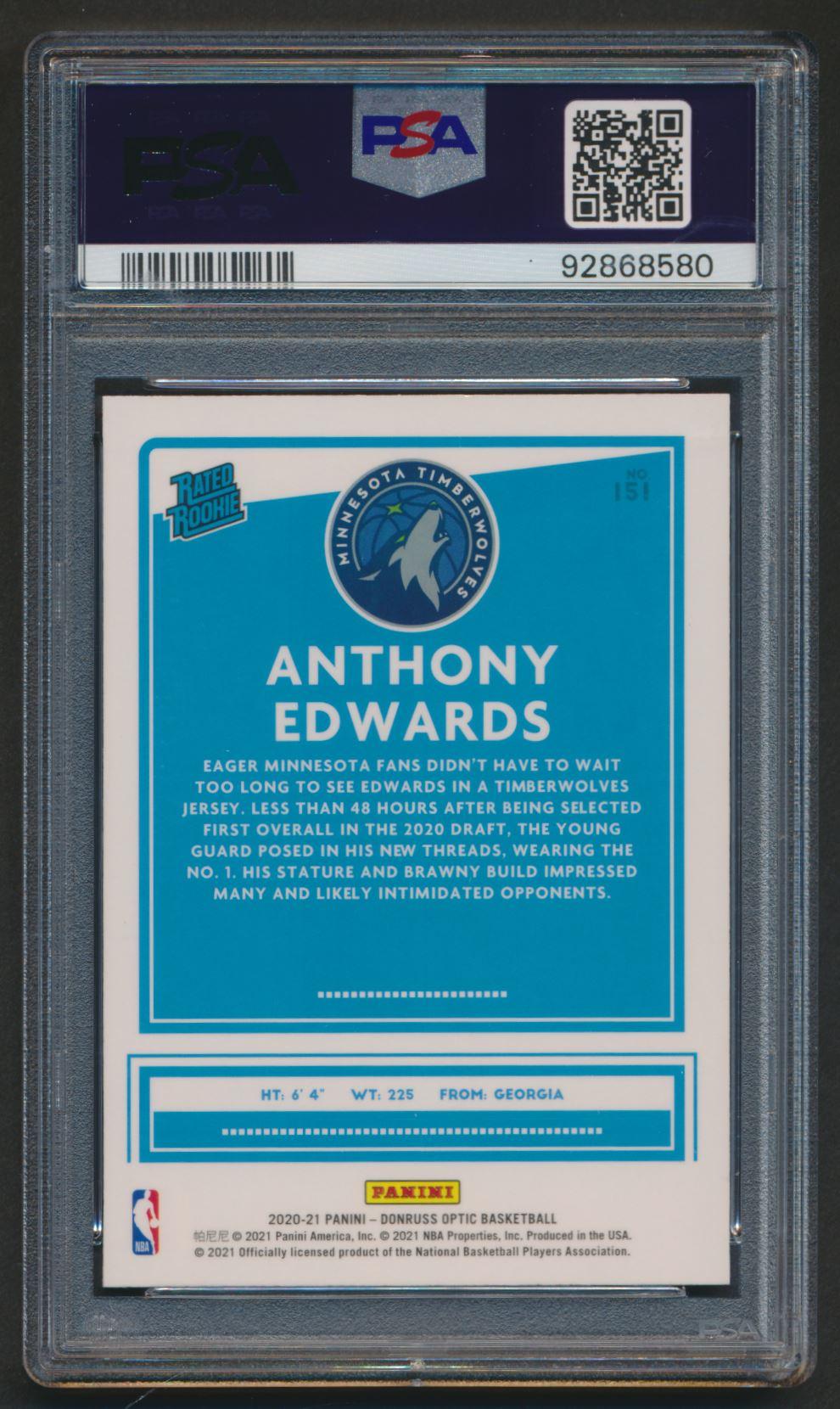 Anthony Edwards 2020 Donruss Optic RR #151 RC (PSA 10) at PristineAuction.com Anthony Edwards 2020 Donruss Optic RR #151 RC (PSA 10) at PristineAuction.com