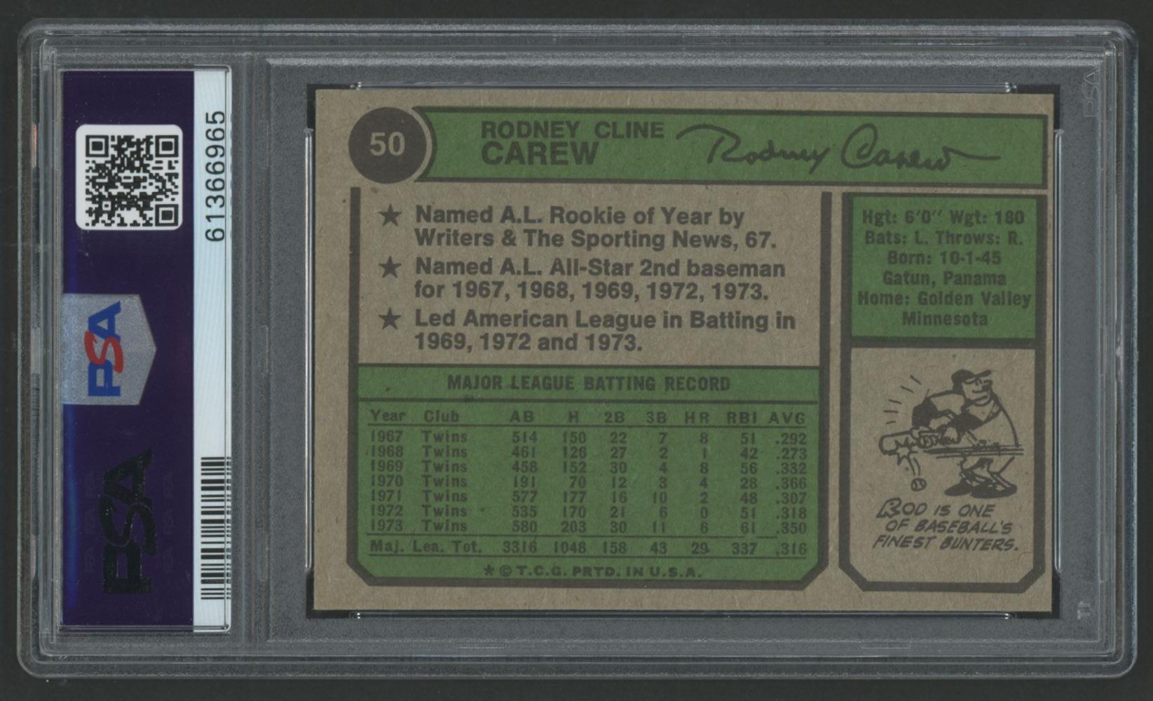 Rod Carew 1974 Topps #50 (PSA 8) at PristineAuction.com Rod Carew 1974 Topps #50 (PSA 8) at PristineAuction.com