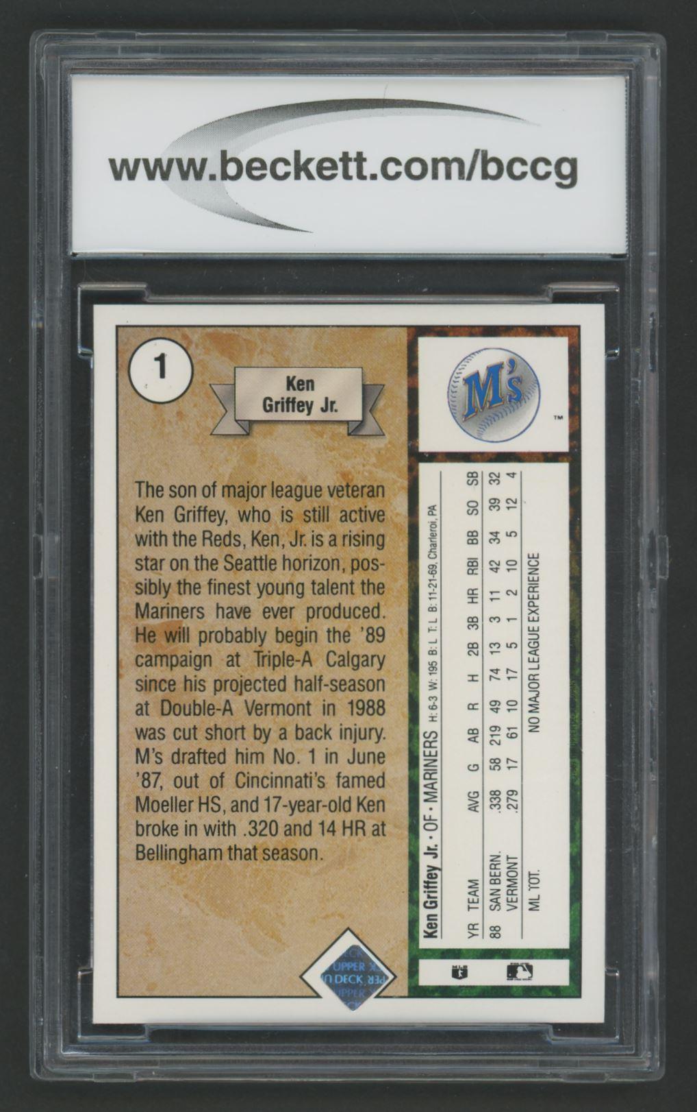 Ken Griffey Jr. 1989 Upper Deck #1 RC (BCCG 10) at PristineAuction.com Ken Griffey Jr. 1989 Upper Deck #1 RC (BCCG 10) at PristineAuction.com