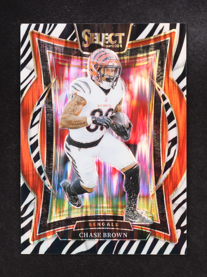 Chase Brown 2024 Select Prizm Zebra Shock #18 at PristineAuction.com Chase Brown 2024 Select Prizm Zebra Shock #18 at PristineAuction.com