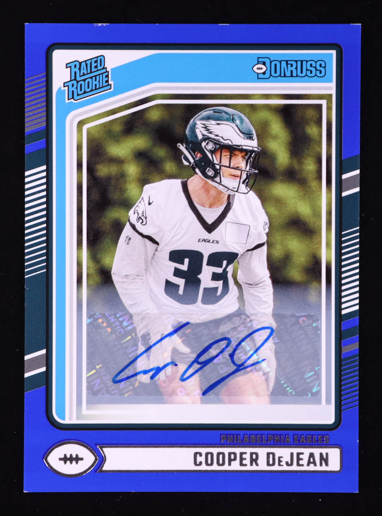 Cooper DeJean 2024 Panini Donruss Rated Rookie Blue Auto #305 RC at PristineAuction.com Cooper DeJean 2024 Panini Donruss Rated Rookie Blue Auto #305 RC at PristineAuction.com