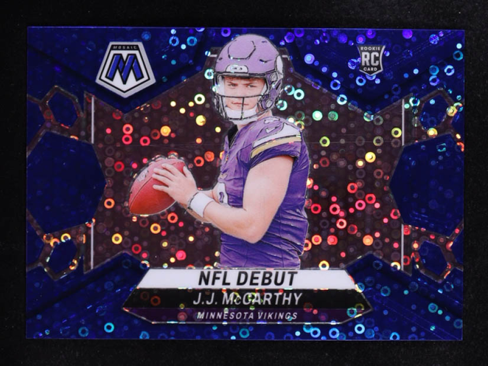 J.J. McCarthy 2024 Panini Mosaic Mosaic No Huddle Blue #275 #37/75 RC