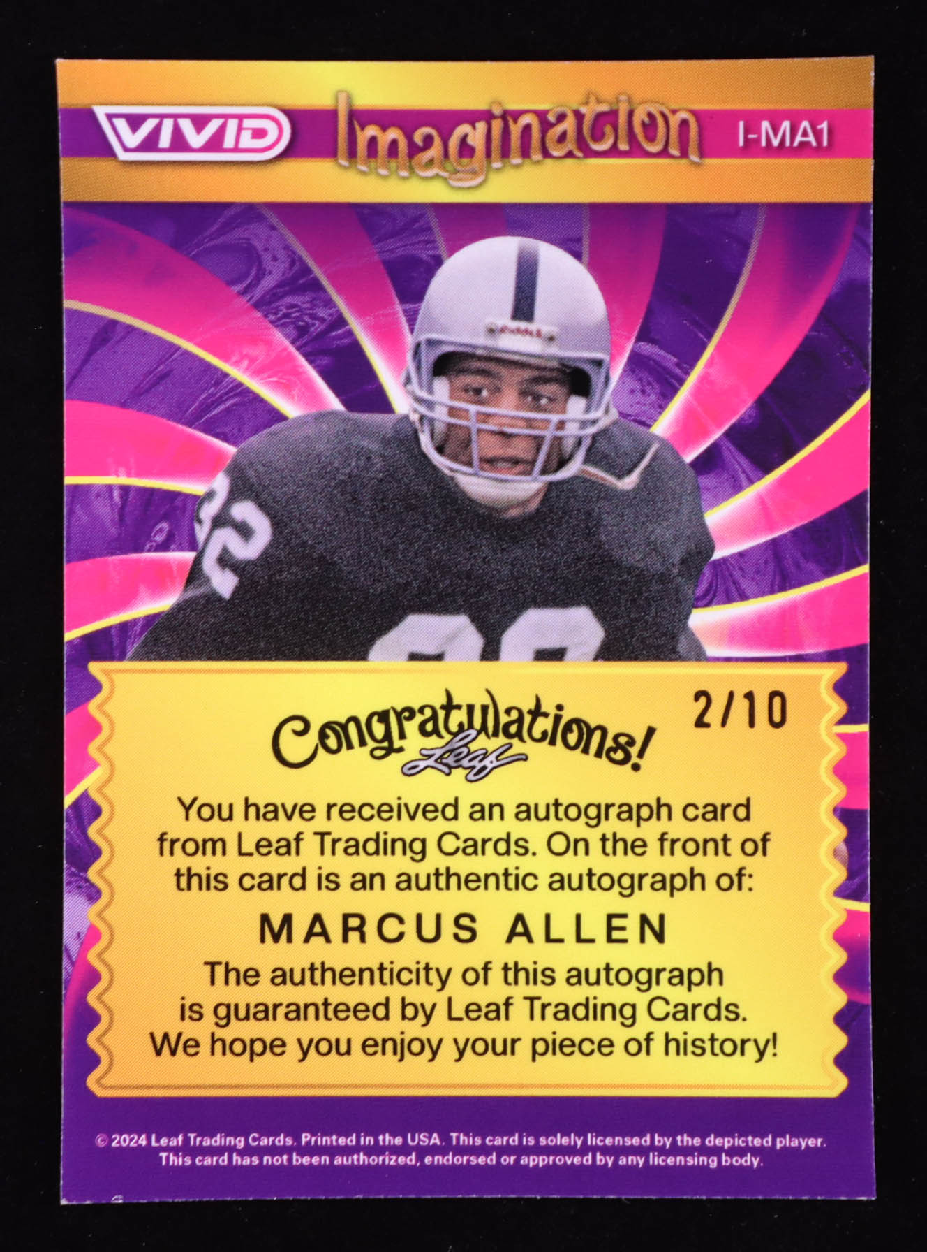 Marcus Allen 2024 Leaf Vivid Imagination Auto #I-MA1 #2/10 at PristineAuction.com Marcus Allen 2024 Leaf Vivid Imagination Auto #I-MA1 #2/10 at PristineAuction.com
