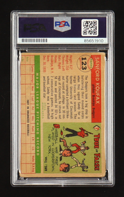 Sandy Koufax Signed 1955 Topps #123 RC (PSA | Auto Grade 10) at PristineAuction.com Sandy Koufax Signed 1955 Topps #123 RC (PSA | Auto Grade 10) at PristineAuction.com