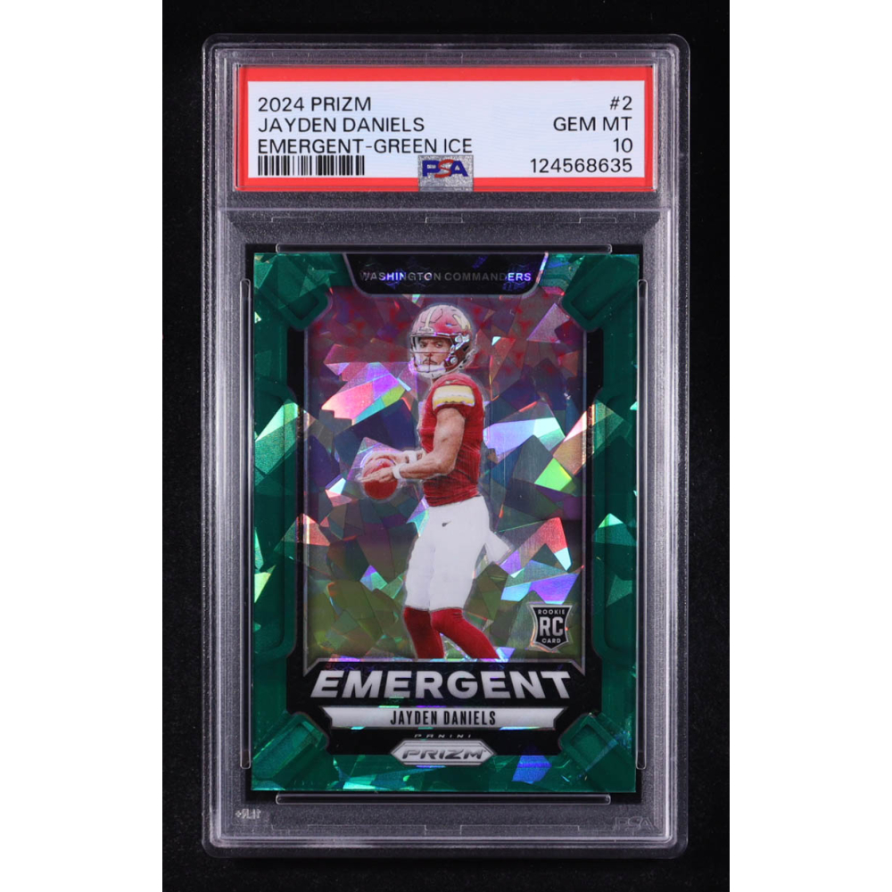 Jayden Daniels 2024 Panini Prizm Emergent Prizms Green Ice #2 RC (PSA 10) at PristineAuction.com