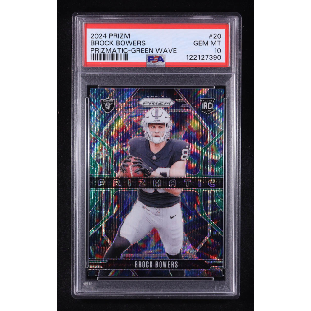 Brock Bowers 2024 Panini Prizm Prizmatic Prizms Green Wave #20 RC (PSA 10) at PristineAuction.com