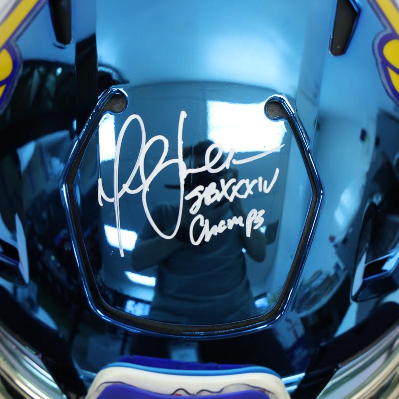 Marshall Faulk Signed Rams Full-Size Authentic On-Field Chrome Alternate Speedflex Helmet Inscribed "SB XXXIV Champs" (Beckett) at PristineAuction.com Marshall Faulk Signed Rams Full-Size Authentic On-Field Chrome Alternate Speedflex Helmet Inscribed "SB XXXIV Champs" (Beckett) at PristineAuction.com