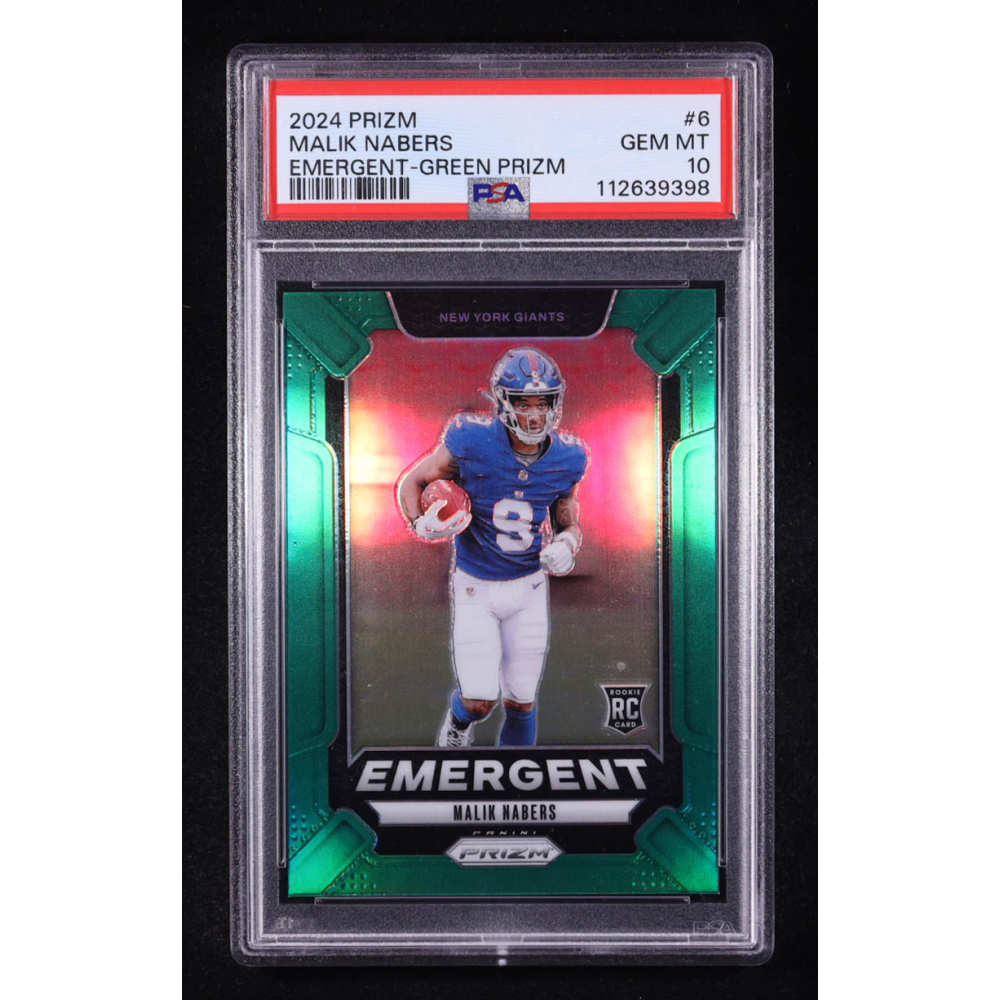 Malik Nabers 2024 Panini Prizm Emergent Prizms Green #6 RC (PSA 10) at PristineAuction.com