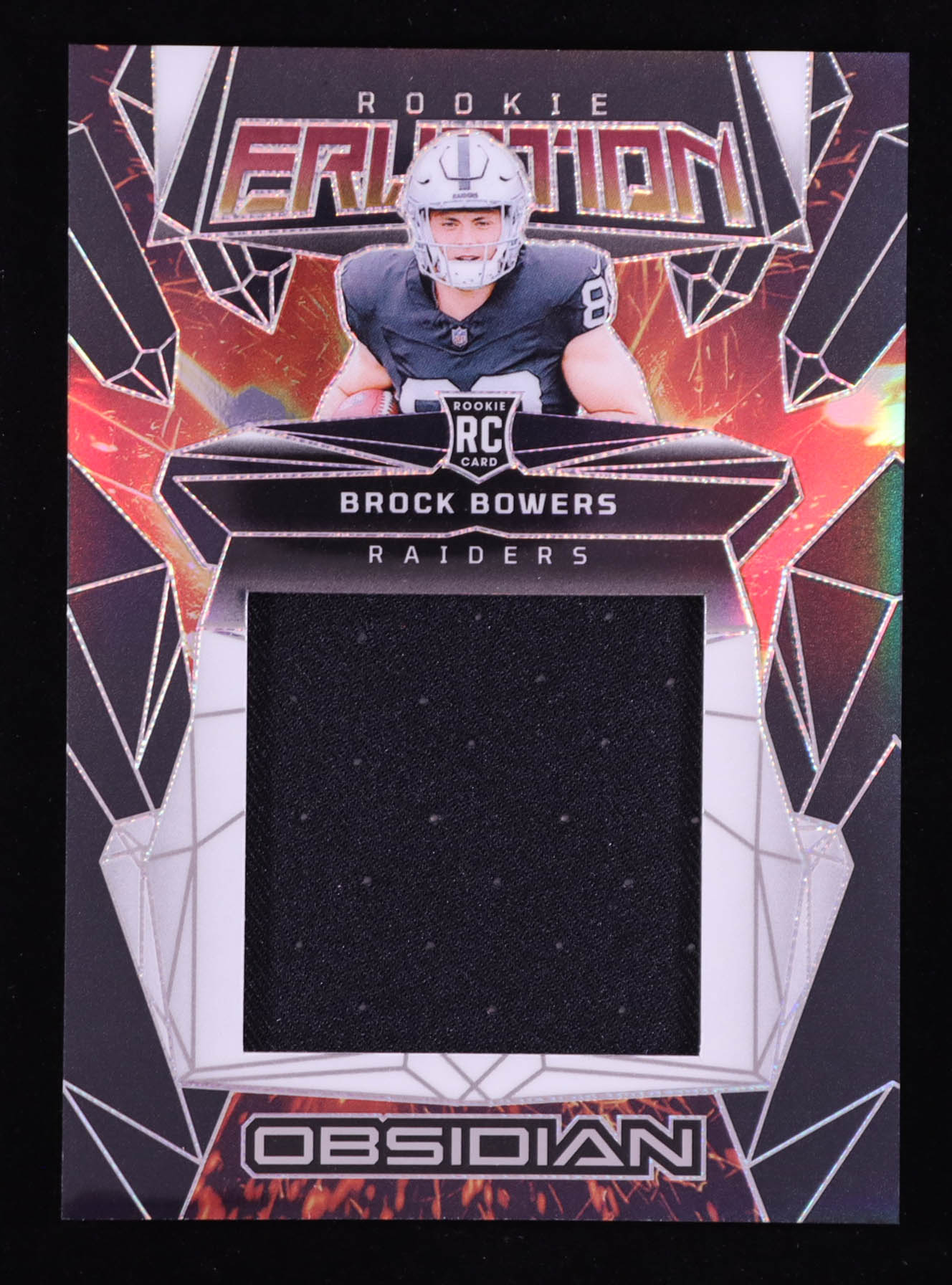 Brock Bowers 2024 Panini Obsidian Rookie Eruption Patch Memorabilia #ERM-BBS RC at PristineAuction.com Brock Bowers 2024 Panini Obsidian Rookie Eruption Patch Memorabilia #ERM-BBS RC at PristineAuction.com