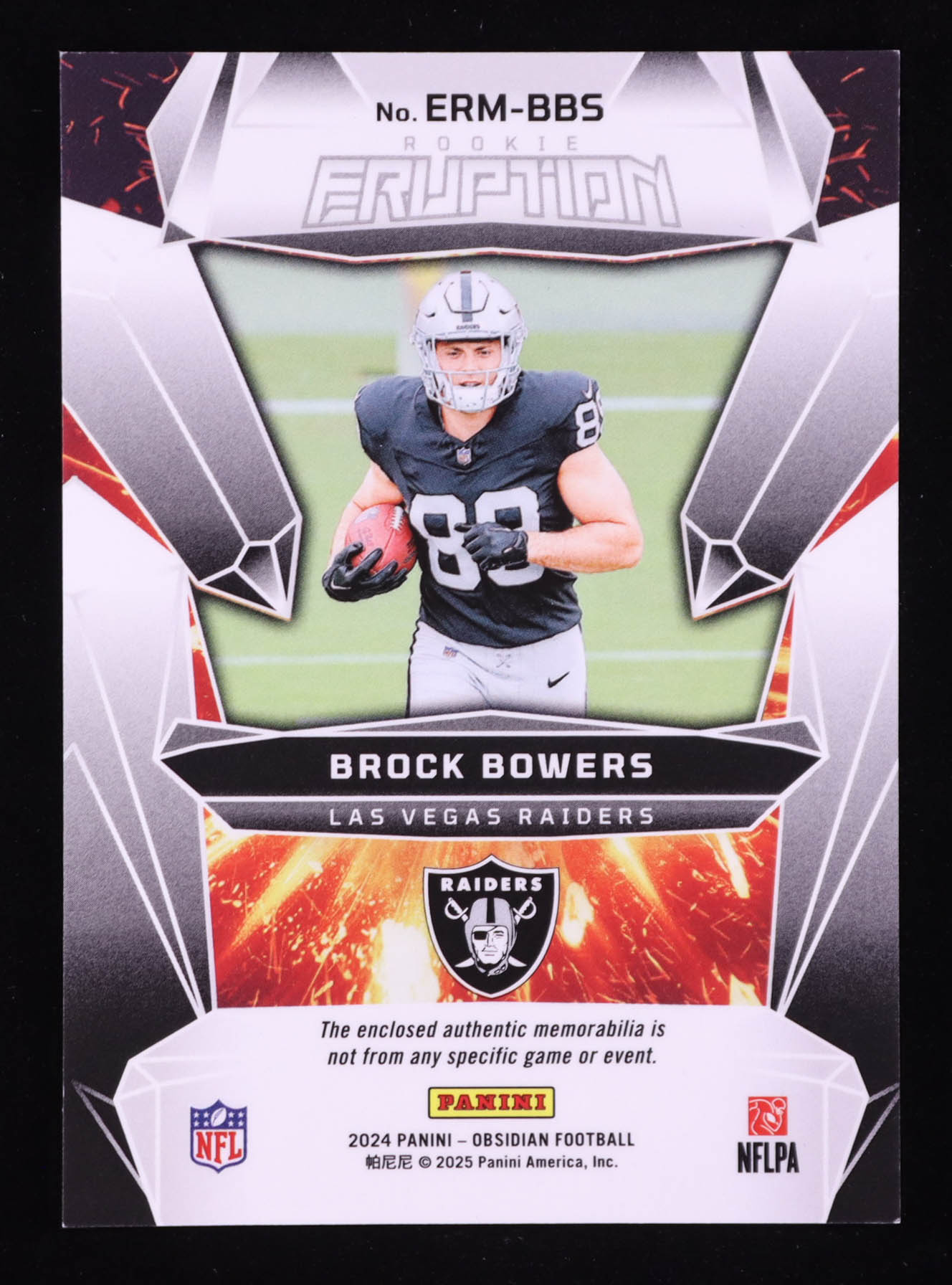 Brock Bowers 2024 Panini Obsidian Rookie Eruption Patch Memorabilia #ERM-BBS RC at PristineAuction.com Brock Bowers 2024 Panini Obsidian Rookie Eruption Patch Memorabilia #ERM-BBS RC at PristineAuction.com