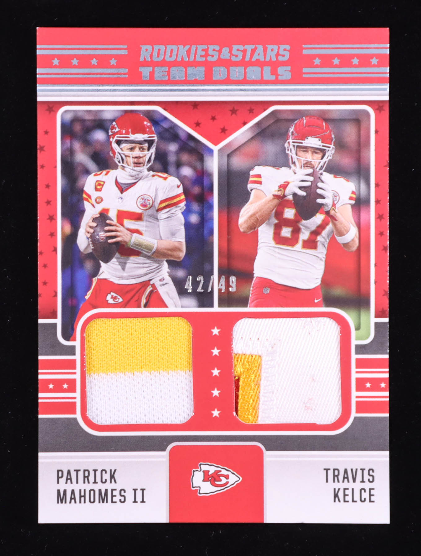 Patrick Mahomes II / Travis Kelce 2024 Rookies and Stars Team Dual Jerseys Prime #14 #42/49 at PristineAuction.com Patrick Mahomes II / Travis Kelce 2024 Rookies and Stars Team Dual Jerseys Prime #14 #42/49 at PristineAuction.com