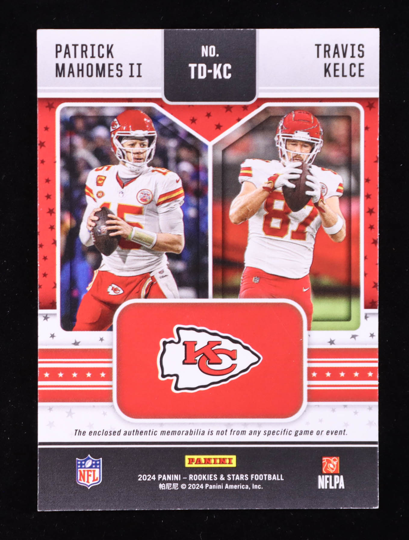 Patrick Mahomes II / Travis Kelce 2024 Rookies and Stars Team Dual Jerseys Prime #14 #42/49 at PristineAuction.com Patrick Mahomes II / Travis Kelce 2024 Rookies and Stars Team Dual Jerseys Prime #14 #42/49 at PristineAuction.com