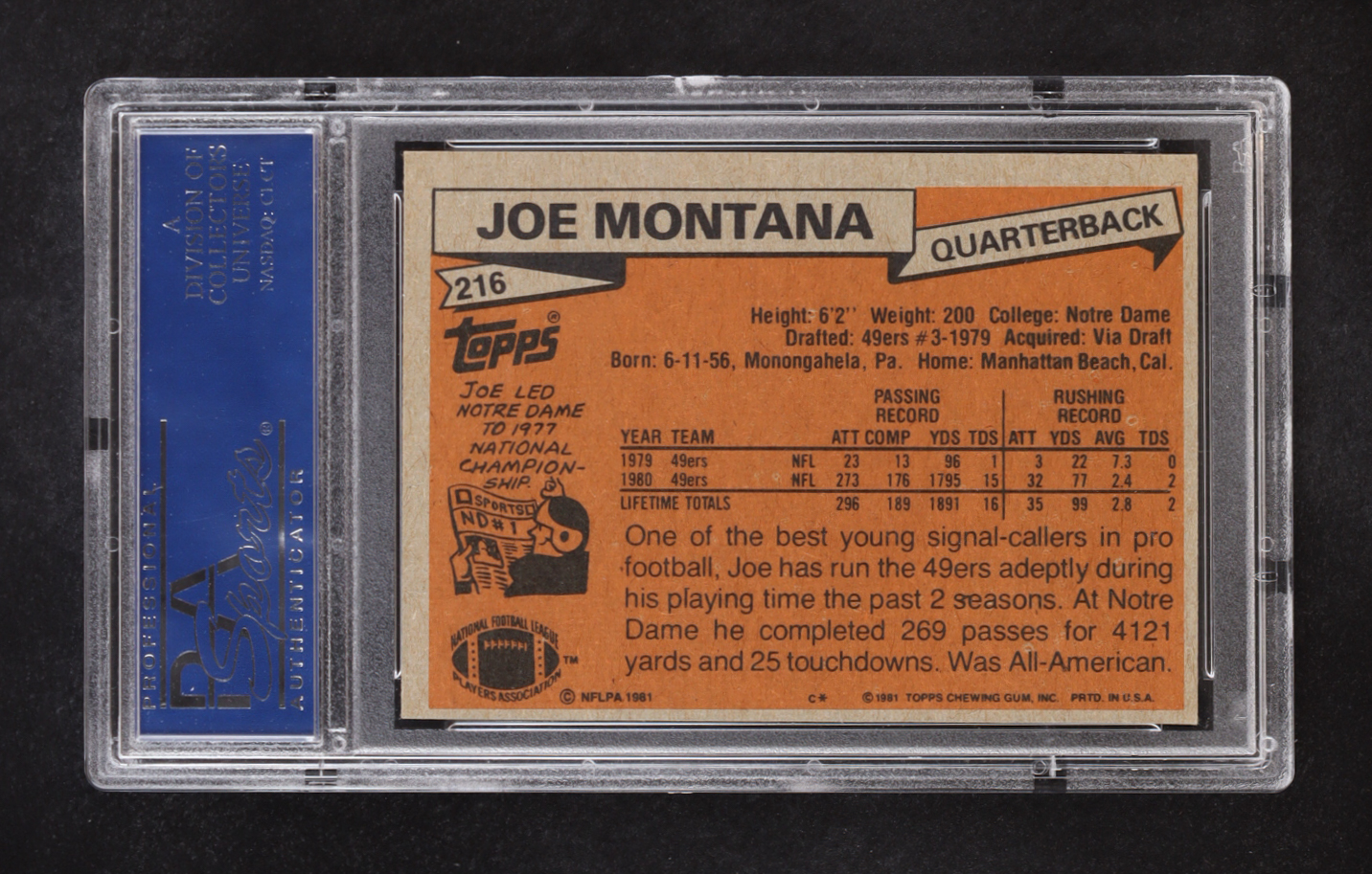 Joe Montana Signed 1981 Topps #216 (PSA | Autograph Graded PSA 10) at PristineAuction.com Joe Montana Signed 1981 Topps #216 (PSA | Autograph Graded PSA 10) at PristineAuction.com