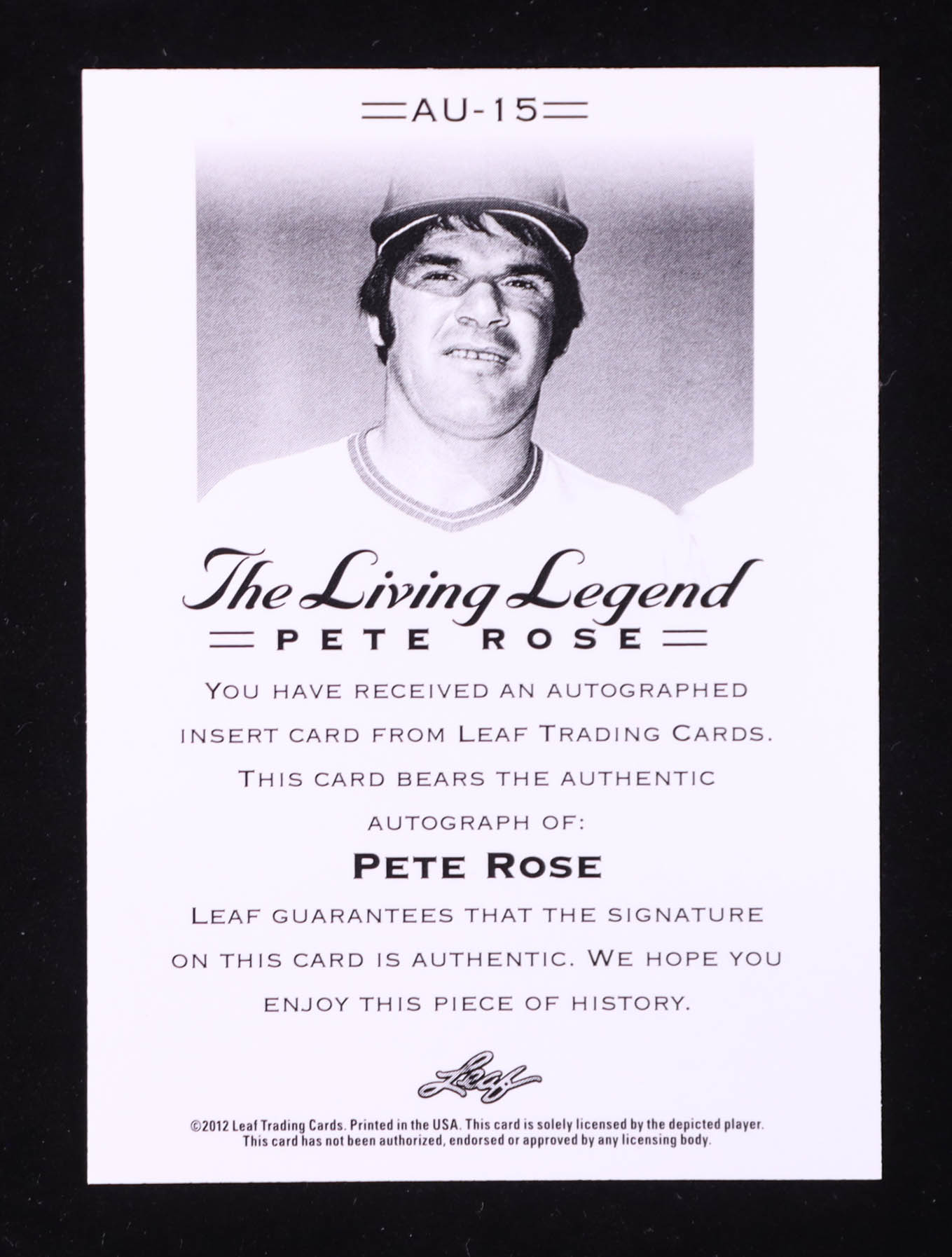 Pete Rose 2012 Leaf Pete Rose The Living Legend Autographs #AU15 at PristineAuction.com Pete Rose 2012 Leaf Pete Rose The Living Legend Autographs #AU15 at PristineAuction.com