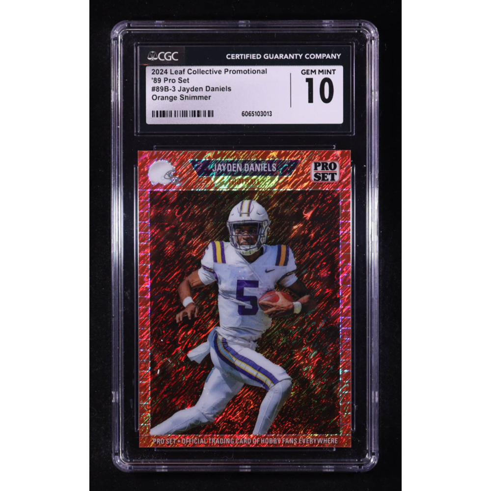 Jayden Daniels 2024 Leaf Collective Promotional '89 Pro Set Orange Shimmer #89B3 #10/299 RC (CGC 10) at PristineAuction.com