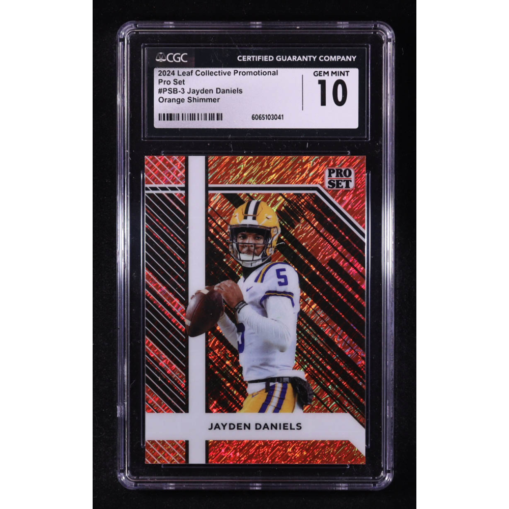 Jayden Daniels 2024 Leaf Collective Promotional Pro Set Orange Shimmer #PSB3 #268/299 RC (CGC 10) at PristineAuction.com