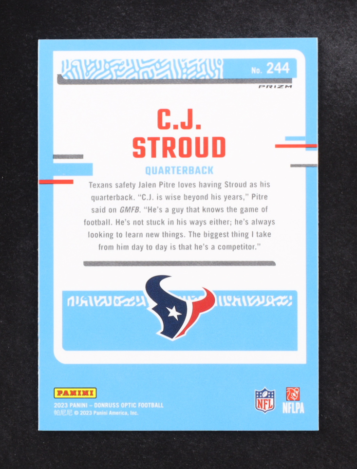 CJ Stroud 2023 Donruss Optic Purple Shock #244 RR RC at PristineAuction.com CJ Stroud 2023 Donruss Optic Purple Shock #244 RR RC at PristineAuction.com