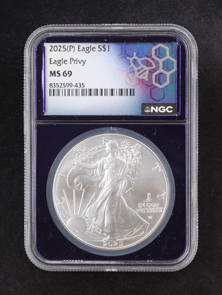 2025(P) American Silver Eagle, Eagle Privy - Limited Mintage of 500,000 (NGC MS69) at PristineAuction.com 2025(P) American Silver Eagle, Eagle Privy - Limited Mintage of 500,000 (NGC MS69) at PristineAuction.com