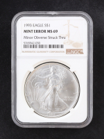 1993 American Silver Eagle - Obverse Struck Through (MINT ERROR MS69) at PristineAuction.com