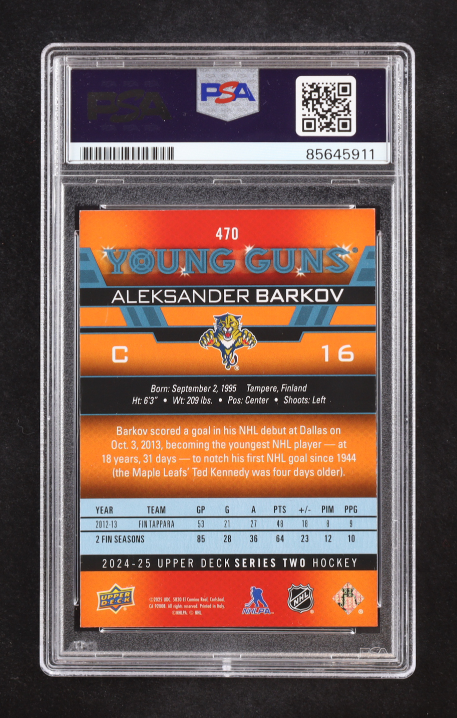 Aleksander Barkov Signed 2024-25 Upper Deck Series 2 Young Guns #470 (PSA) at PristineAuction.com Aleksander Barkov Signed 2024-25 Upper Deck Series 2 Young Guns #470 (PSA) at PristineAuction.com