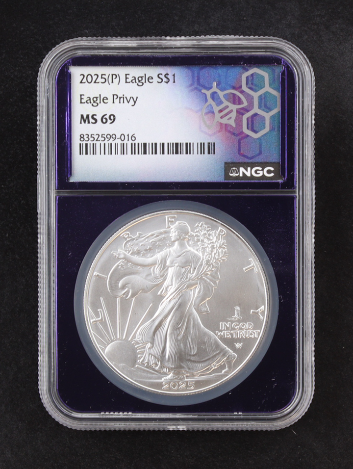 2025(P) American Silver Eagle, Eagle Privy - Limited Mintage of 500,000 (NGC MS69) at PristineAuction.com 2025(P) American Silver Eagle, Eagle Privy - Limited Mintage of 500,000 (NGC MS69) at PristineAuction.com