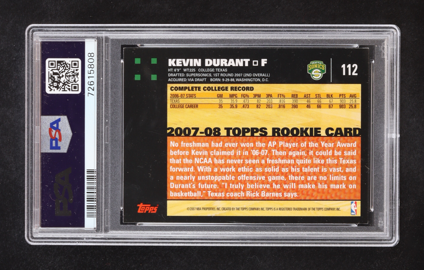 Kevin Durant Signed 2007 Topps 50th Anniversary #112 RC (PSA Authentic | Autograph Graded PSA 10) at PristineAuction.com Kevin Durant Signed 2007 Topps 50th Anniversary #112 RC (PSA Authentic | Autograph Graded PSA 10) at PristineAuction.com