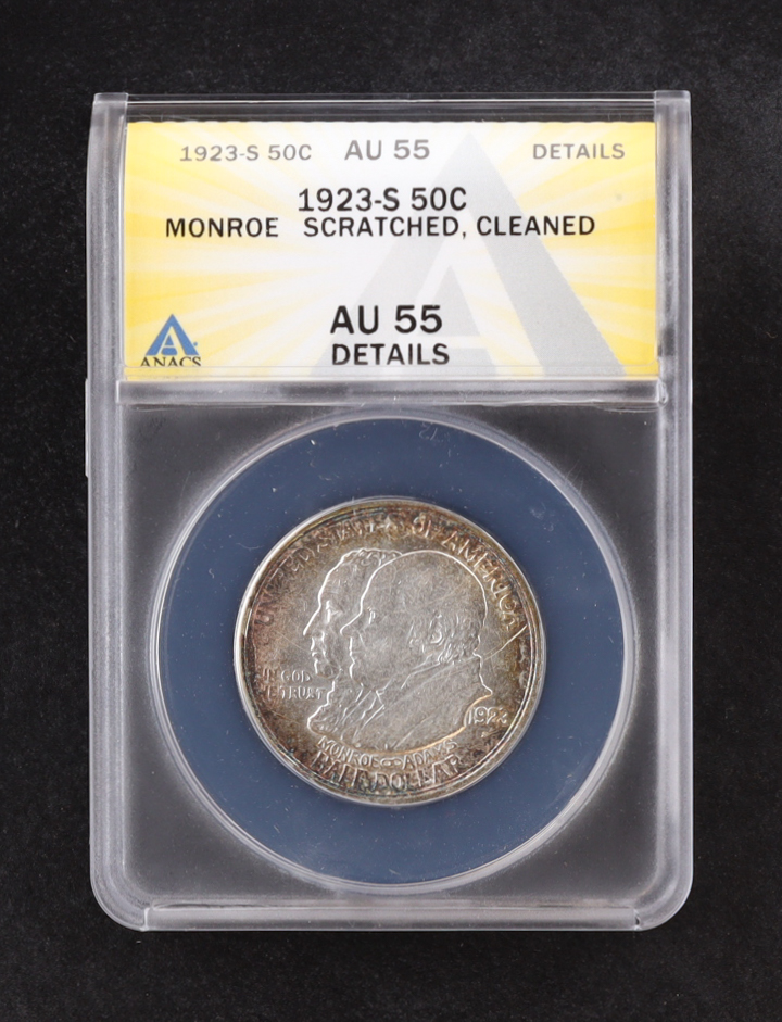 1923-S Monroe Commemorative 50C Silver Half Dollar (ANACS AU55) at PristineAuction.com 1923-S Monroe Commemorative 50C Silver Half Dollar (ANACS AU55) at PristineAuction.com