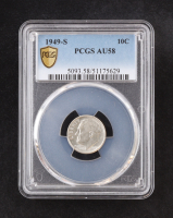 1949-S Roosevelt Silver 10C Dime - Gold Shield - Key Date, Lowest Mintage of the Series (PCGS AU58) at PristineAuction.com