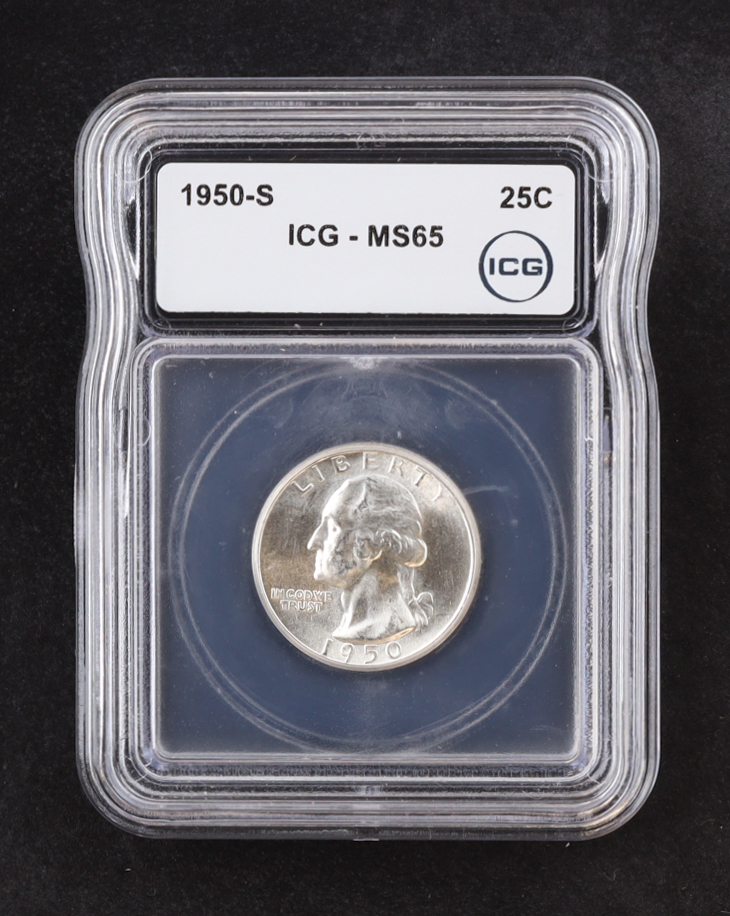1950-S Washington Silver 25C Quarter (ICG MS65) at PristineAuction.com 1950-S Washington Silver 25C Quarter (ICG MS65) at PristineAuction.com